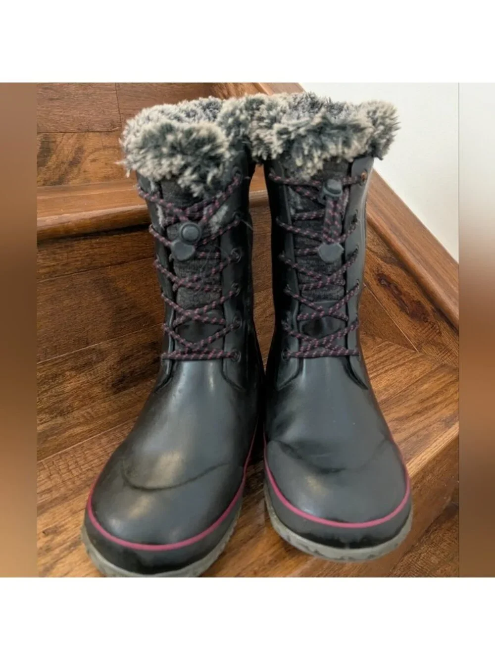 Bogs –Arcata Knit Kids Winter Boots Black With Pink Accents Big Kid Youth 4